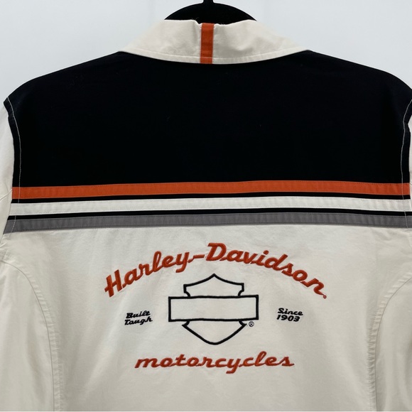 Harley Davidson Womens Button Up Shirt Ivory Cream Embroidered Cotton Blend 1W - Picture 5 of 6